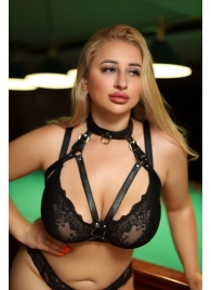 Черная кожаная сбруя с ошейником plus size из нежной кожи - БДСМ Арсенал - купить с доставкой в Хабаровске
