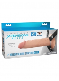 Телесный полый страпон на черных ремнях Hollow Silicone Strap-on - 17,8 см. - Pipedream - купить с доставкой в Хабаровске
