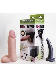 Страпон-унисекс с двумя насадками UNI strap 7  Harness - 19 и 16 см. - LOVETOY (А-Полимер) - купить с доставкой в Хабаровске