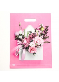 Розовый пакет с цветочным принтом и вырубной ручкой (40х31 см) - Сима-Ленд - купить с доставкой в Хабаровске