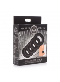 Комплект из 5 черных эрекционных колец для мошонки Ring Master Custom Ball Stretcher Kit - XR Brands - в Хабаровске купить с доставкой