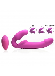 Розовый безремневой страпон с вибрацией и функцией расширения Inflatable Ergo-Fit Strapless Strap-On - XR Brands - купить с доставкой в Хабаровске