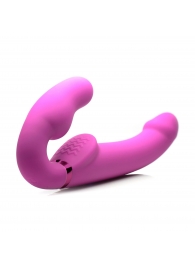 Розовый безремневой страпон с вибрацией и функцией расширения Inflatable Ergo-Fit Strapless Strap-On - XR Brands - купить с доставкой в Хабаровске