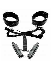 Черная бондажная система Acquire Easy Access Thigh Harness with Wrist Cuffs - XR Brands - купить с доставкой в Хабаровске