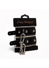 Черные скругленные наручники с мягкой бежевой подкладкой - Crazy Handmade - купить с доставкой в Хабаровске
