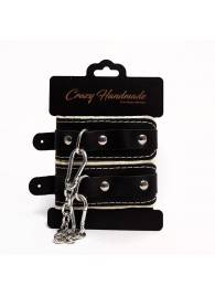 Черные скругленные наручники с мягкой бежевой подкладкой - Crazy Handmade - купить с доставкой в Хабаровске