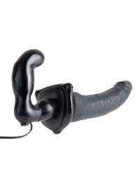 Черный страпон с вагинальной пробкой Deluxe Vibrating Penetrix Strap-On - 19 см. - Pipedream - купить с доставкой в Хабаровске
