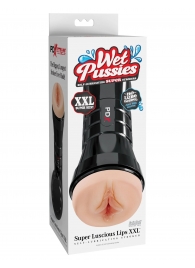 Телесный мастурбатор-вагина в черной колбе Super Luscious Lips XXL - Pipedream - в Хабаровске купить с доставкой
