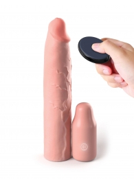 Телесная вибронасадка на член 3  Vibrating Mega X-tension with Remote - 22,9 см. - Pipedream - в Хабаровске купить с доставкой