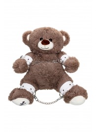 Бондажный набор: бурый мишка с белыми оковами и наручниками - Pecado - купить с доставкой в Хабаровске