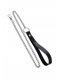 Поводок с ручкой из черной натуральной кожи и карабином для ошейника - Pecado - купить с доставкой в Хабаровске