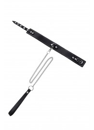 Кожаный двухслойный ошейник с белой строчкой и поводком - Pecado - купить с доставкой в Хабаровске