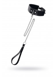 Кожаный двухслойный ошейник с белой строчкой и поводком - Pecado - купить с доставкой в Хабаровске