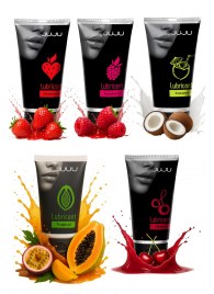 Набор из 5 съедобных лубрикантов JUJU (клубника, малина, тропические фрукты, вишня, кокос) - JuJu - купить с доставкой в Хабаровске