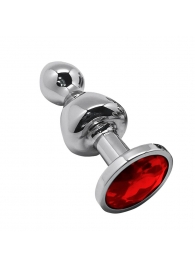 Серебристая анальная втулка Wooomy Lollypop Size S с красным кристаллом - Adrien Lastic