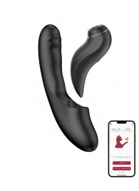 Черный вибратор с возвратно-поступательными движениями и вакуумом Fatima - 19,2 см. - BeYourLover