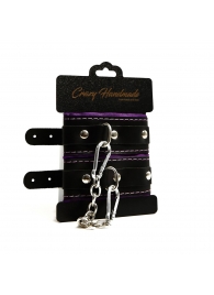 Черно-фиолетовые скругленные наручники с мягкой подкладкой - Crazy Handmade - купить с доставкой в Хабаровске