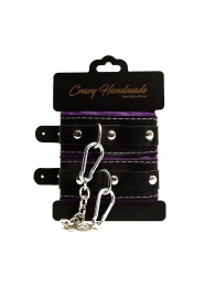 Черно-фиолетовые скругленные наручники с мягкой подкладкой - Crazy Handmade - купить с доставкой в Хабаровске