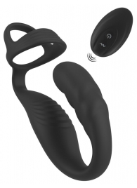 Черное эрекционное кольцо со стимуляцией промежности и анальной пробкой Cock Ring with RC Prostate Plug - Orion - в Хабаровске купить с доставкой