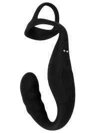 Черное эрекционное кольцо со стимуляцией промежности и анальной пробкой Cock Ring with RC Prostate Plug - Orion - в Хабаровске купить с доставкой