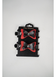 Черно-красные кожаные наручники с бантиками - Crazy Handmade - купить с доставкой в Хабаровске