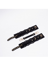 Черный кожаные оковы с узорами и золотистой фурнитурой - Crazy Handmade - купить с доставкой в Хабаровске