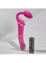 Ярко-розовый безремневой страпон Multi Orgasm Bendable Strap-On size L с клиторальной стимуляцией - Strap-on-me - купить с доставкой в Хабаровске