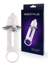 Эластичная насадка на пенис с подхватом мошонки и стимулирующими «ресничками» - Sextaz - в Хабаровске купить с доставкой
