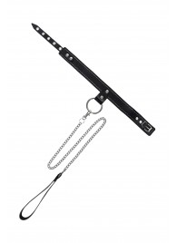 Черный узкий однослойный ошейник с серебристым поводком-цепочкой - Pecado - купить с доставкой в Хабаровске