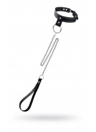 Черный узкий однослойный ошейник с серебристым поводком-цепочкой - Pecado - купить с доставкой в Хабаровске