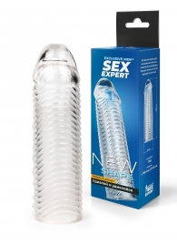 Прозрачная закрытая насадка на пенис с ребрышками - 16 см. - Sex Expert - в Хабаровске купить с доставкой