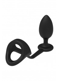 Черное эрекционное кольцо с анальной пробкой Cockstrap With Anal Plug - Dream Toys - в Хабаровске купить с доставкой
