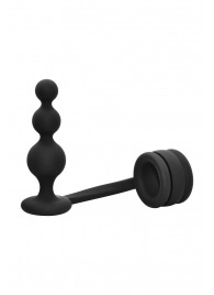 Черное эрекционное кольцо с анальной елочкой Cockring With Beaded Anal Plug - Dream Toys - в Хабаровске купить с доставкой