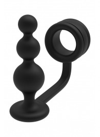 Черное эрекционное кольцо с анальной елочкой Cockring With Beaded Anal Plug - Dream Toys - в Хабаровске купить с доставкой