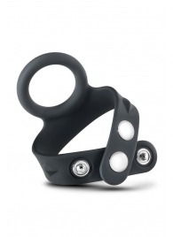 Черное эрекционное кольцо с подхватом мошонки на кнопках VS6 - Blush Novelties - в Хабаровске купить с доставкой