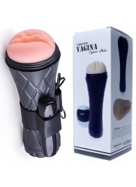 Телесный мастурбатор-вагина в черной колбе с вибрацией - Boys of Toys - в Хабаровске купить с доставкой