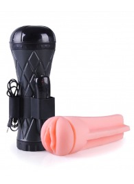 Телесный мастурбатор-вагина в черной колбе с вибрацией - Boys of Toys - в Хабаровске купить с доставкой