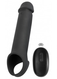 Черная вибронасадка для пениса с хомутом для мошонки и пультом ДУ Remote Controlled Penis Extension - Orion - в Хабаровске купить с доставкой