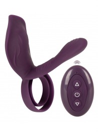 Фиолетовая насадка на член с клиторальным отростком и пультом ДУ RC Couple’s Vibrator 2 - Orion - в Хабаровске купить с доставкой