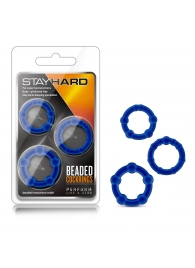 Набор из 3 синих эрекционных колец Stay Hard Beaded Cockrings - Blush Novelties - в Хабаровске купить с доставкой