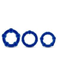 Набор из 3 синих эрекционных колец Stay Hard Beaded Cockrings - Blush Novelties - в Хабаровске купить с доставкой