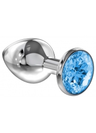Большая серебристая анальная пробка Diamond Light blue Sparkle Large с голубым кристаллом - 8 см. - Lola Games - купить с доставкой в Хабаровске