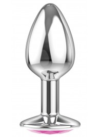 Малая серебристая анальная пробка Diamond Pink Sparkle Small с розовым кристаллом - 7 см. - Lola Games - купить с доставкой в Хабаровске