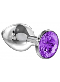 Большая серебристая анальная пробка Diamond Purple Sparkle Large с фиолетовым кристаллом - 8 см. - Lola Games - купить с доставкой в Хабаровске