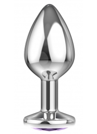 Малая серебристая анальная пробка Diamond Purple Sparkle Small с фиолетовым кристаллом - 7 см. - Lola Games - купить с доставкой в Хабаровске