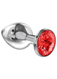 Большая серебристая анальная пробка Diamond Red Sparkle Large с красным кристаллом - 8 см. - Lola Games - купить с доставкой в Хабаровске