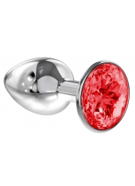 Малая серебристая анальная пробка Diamond Red Sparkle Small с красным кристаллом - 7 см. - Lola Games - купить с доставкой в Хабаровске