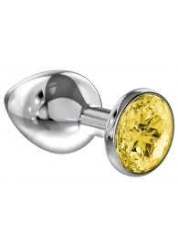 Большая серебристая анальная пробка Diamond Yellow Sparkle Large с жёлтым кристаллом - 8 см. - Lola Games - купить с доставкой в Хабаровске