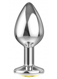 Малая серебристая анальная пробка Diamond Yellow Sparkle Small с жёлтым кристаллом - 7 см. - Lola Games - купить с доставкой в Хабаровске