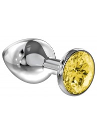 Малая серебристая анальная пробка Diamond Yellow Sparkle Small с жёлтым кристаллом - 7 см. - Lola Games - купить с доставкой в Хабаровске
